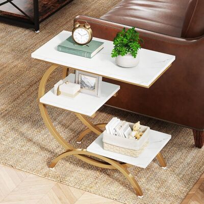 Tribesigns Table D'Appoint En Forme De C, Petite Table Latérale Industrielle À 3 Niveaux Pour Canapé, Table De Chevet En Bois, Table À Collation Avec Rangements Pour Petit Espace De Vie, Blanc Et Or,1 - Publicité Tribesigns Table D'Appoint En Forme De C, Petite Table Latérale Industrielle À 3 Niveaux Pour Canapé, Table De Chevet En Bois, Table À Collation Avec Rangements Pour Petit Espace De Vie, Blanc Et Or,1 - Publicité