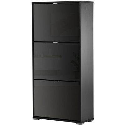 OEM Homcom Meuble À Chaussures Armoire À Chaussures 3 Portes Abattantes 3 Compartiments En Bois Dim. 60l X 26i X 124h Cm Noir Laqué - Publicité OEM Homcom Meuble À Chaussures Armoire À Chaussures 3 Portes Abattantes 3 Compartiments En Bois Dim. 60l X 26i X 124h Cm Noir Laqué - Publicité