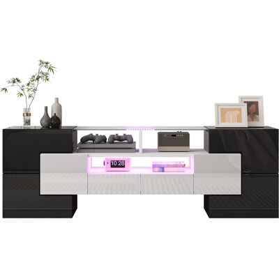 ACKERMAN Meuble Tv Bas Et Élégant. Blanc Brillant, 145 Cm, Éclairage Led, Meuble De Salon. Design Moderne. Plateau En Verre Raffiné. Publicité ACKERMAN Meuble Tv Bas Et Élégant. Blanc Brillant, 145 Cm, Éclairage Led, Meuble De Salon. Design Moderne. Plateau En Verre Raffiné. Publicité