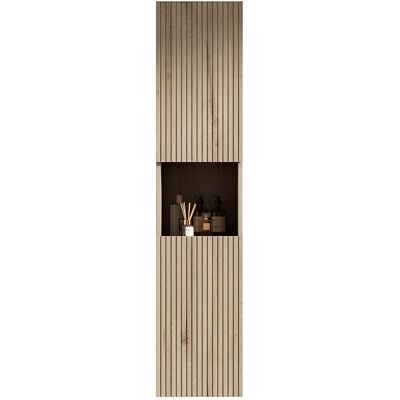 ACKERMAN Armoire Murale De Salle De Bain Haute 160cm, Armoire De Rangement Étroite Avec 2 Portes Et Compartiment Ouvert, Adaptée Pour Petits Espaces, Applicable À Salle De Bain, Salon Et Buanderie, Grain De Ch - Publicité ACKERMAN Armoire Murale De Salle De Bain Haute 160cm, Armoire De Rangement Étroite Avec 2 Portes Et Compartiment Ouvert, Adaptée Pour Petits Espaces, Applicable À Salle De Bain, Salon Et Buanderie, Grain De Ch - Publicité