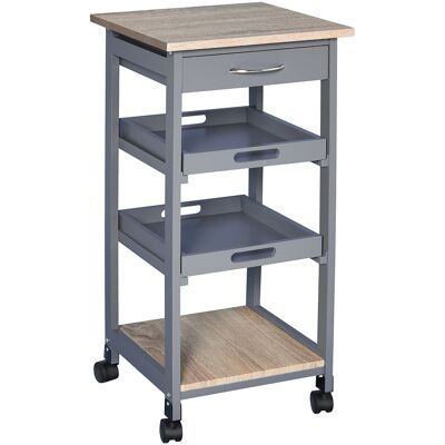 OEM Chariot De Service Desserte De Cuisine À Roulettes 2 Plateaux Amovibles, Tiroir, Étagère Chêne Clair Bois Pin Gris - Publicité OEM Chariot De Service Desserte De Cuisine À Roulettes 2 Plateaux Amovibles, Tiroir, Étagère Chêne Clair Bois Pin Gris - Publicité