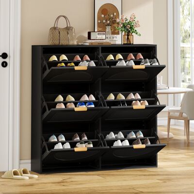 ACKERMAN Meuble À Chaussures Moderne À 6 Compartiments À Abattants, Étagère À Chaussures Autoportante, Étagères Ouvertes, Idéal Pour Une Entrée Ou Un Couloir, Noir, Dimensions : L 118 Cm / H 115 Cm / P 25 Cm - Publicité ACKERMAN Meuble À Chaussures Moderne À 6 Compartiments À Abattants, Étagère À Chaussures Autoportante, Étagères Ouvertes, Idéal Pour Une Entrée Ou Un Couloir, Noir, Dimensions : L 118 Cm / H 115 Cm / P 25 Cm - Publicité