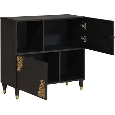 Maison La Vie - Buffet Salon Moderne - Meuble De Rangement - Avec Étagère Noir 80 X 33 X 75 Cm Bois De Mangue Massif Bu1919 - Publicité Maison La Vie - Buffet Salon Moderne - Meuble De Rangement - Avec Étagère Noir 80 X 33 X 75 Cm Bois De Mangue Massif Bu1919 - Publicité