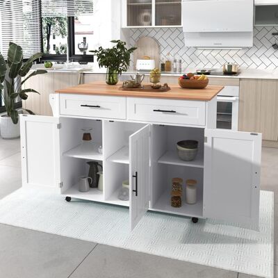Acavallo Desserte Îlot De Cuisine Avec Plateau Pliant Et Tiroir, Table Roulante En Mdf, 129 X 71 X 91,5 Cm, Blanc - Publicité Acavallo Desserte Îlot De Cuisine Avec Plateau Pliant Et Tiroir, Table Roulante En Mdf, 129 X 71 X 91,5 Cm, Blanc - Publicité