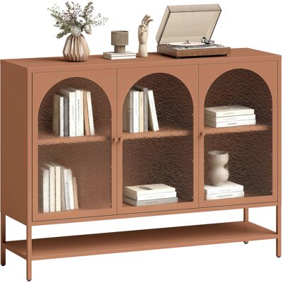 OEM Buffet Salon. Meuble De Rangement Avec 3 Portes Vitrées Cintrées Et Étagère Ouverte. 140 X 40 X 105 Cm. Rouille - Publicité OEM Buffet Salon. Meuble De Rangement Avec 3 Portes Vitrées Cintrées Et Étagère Ouverte. 140 X 40 X 105 Cm. Rouille - Publicité