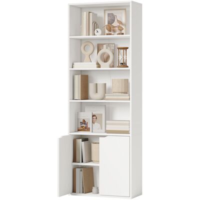 OEM Bibliothèque Armoire À Livres Avec 4 Compartiments Ouverts Et 2 Portes Pour Le Salon Et Le Bureau 59x29x180 Cm Blanc - Publicité OEM Bibliothèque Armoire À Livres Avec 4 Compartiments Ouverts Et 2 Portes Pour Le Salon Et Le Bureau 59x29x180 Cm Blanc - Publicité