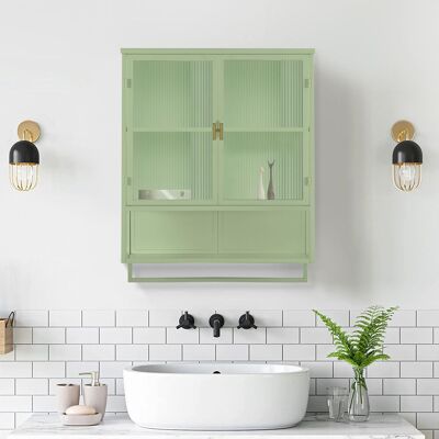 DEVOKO Armoire Murale Verte 60cm 2 Portes Verre, Rangement 2 Niveaux, Étagère Ouverte + Porte-serviettes, Entrée / Salon / Salle De Bain - Publicité DEVOKO Armoire Murale Verte 60cm 2 Portes Verre, Rangement 2 Niveaux, Étagère Ouverte + Porte-serviettes, Entrée / Salon / Salle De Bain - Publicité