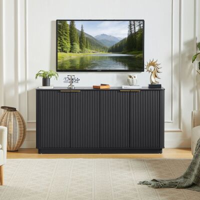 ACKERMAN Meuble Buffet 160 Cm, Rayures Verticales, Design Ondulé Incurvé, Avec Rangement, Meuble Tv Bas, Pour Chambre À Coucher, Salon, Couloir, 160x80x40 Cm, Noir - Publicité ACKERMAN Meuble Buffet 160 Cm, Rayures Verticales, Design Ondulé Incurvé, Avec Rangement, Meuble Tv Bas, Pour Chambre À Coucher, Salon, Couloir, 160x80x40 Cm, Noir - Publicité