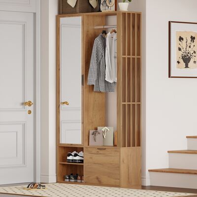ACKERMAN Armoire 100 X 33 X 190 Cm Avec Entrée, Armoire 6 En 1 Pour L'Entrée, Comprenant Un Porte-manteau, Une Penderie, Un Miroir Et Une Étagère. Largeur : 100 Cm. Porte Basse. Finition Bois. Publicité ACKERMAN Armoire 100 X 33 X 190 Cm Avec Entrée, Armoire 6 En 1 Pour L'Entrée, Comprenant Un Porte-manteau, Une Penderie, Un Miroir Et Une Étagère. Largeur : 100 Cm. Porte Basse. Finition Bois. Publicité