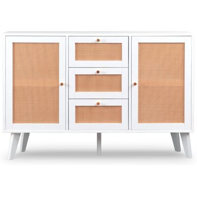 MENZZO Buffet 3 Tiroirs Et 2 Portes Avec Cannage Dalgora L120cm Blanc - Publicité MENZZO Buffet 3 Tiroirs Et 2 Portes Avec Cannage Dalgora L120cm Blanc - Publicité