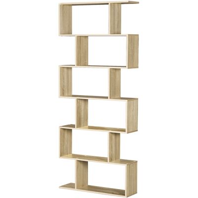 OEM Bibliothèque Étagère Zig Zag Design Contemporain 80l X 23l X 192h Cm 6 Niveaux Coloris Chêne Clair - Publicité OEM Bibliothèque Étagère Zig Zag Design Contemporain 80l X 23l X 192h Cm 6 Niveaux Coloris Chêne Clair - Publicité