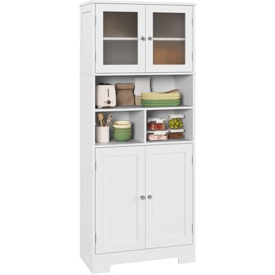 ARRIGONI Buffet Haut Cuisine, Armoire De Cuisine, 4 Portes, Niches, Étagères Réglables, Portes En Verre, 60 X 30 X 145,5 Cm Blanc - Publicité ARRIGONI Buffet Haut Cuisine, Armoire De Cuisine, 4 Portes, Niches, Étagères Réglables, Portes En Verre, 60 X 30 X 145,5 Cm Blanc - Publicité