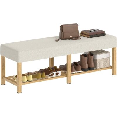 YULINLAND Banc À Chaussures 140 Cm En Bois Massif, Banquette D’entrée Moderne Avec Assise Rembourrée Pour Deux Personnes, Finition Bois Naturel Et Crème Blanc. Publicité YULINLAND Banc À Chaussures 140 Cm En Bois Massif, Banquette D’entrée Moderne Avec Assise Rembourrée Pour Deux Personnes, Finition Bois Naturel Et Crème Blanc. Publicité
