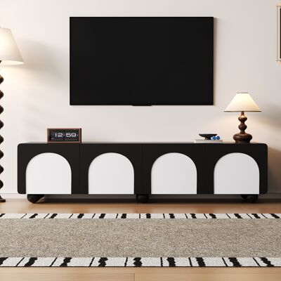 ALLAUVE Meuble Tv Classique Noir Et Blanc, 180x38x45 Cm, 2 Tiroirs Et 2 Portes, Armoire Basse Pour Téléviseur - Publicité ALLAUVE Meuble Tv Classique Noir Et Blanc, 180x38x45 Cm, 2 Tiroirs Et 2 Portes, Armoire Basse Pour Téléviseur - Publicité