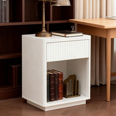 ACKERMAN Nightstand With Drawer & Open Shelf, Modern Bedside Table With Ripple Panel Design, Sturdy Wood End Table For Bedroom Living Room Office – Easy Assembly - Publicité ACKERMAN Nightstand With Drawer & Open Shelf, Modern Bedside Table With Ripple Panel Design, Sturdy Wood End Table For Bedroom Living Room Office – Easy Assembly - Publicité