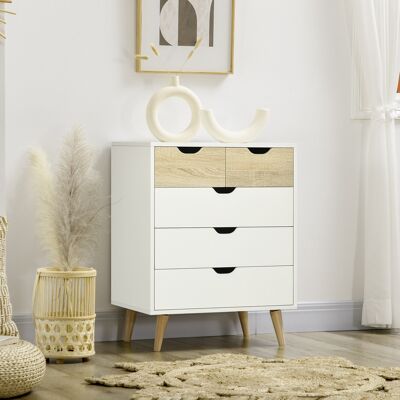 OEM Homcom Commode De Rangement (60x40x77,5cm) Avec 5 Tiroirs Coulissants Et 4 Pieds Biseautés Stables, Design Moderne Et Épuré Pour Chambre, Salon Ou Entrée, Finition Blanche - Publicité OEM Homcom Commode De Rangement (60x40x77,5cm) Avec 5 Tiroirs Coulissants Et 4 Pieds Biseautés Stables, Design Moderne Et Épuré Pour Chambre, Salon Ou Entrée, Finition Blanche - Publicité