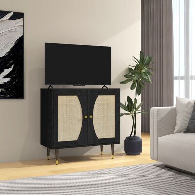 OEM Buffet De Cuisine Meuble De Rangement Design Bohème Double Portes 2 Niveaux Façade Rotin 80x38x79cm Noir - Publicité OEM Buffet De Cuisine Meuble De Rangement Design Bohème Double Portes 2 Niveaux Façade Rotin 80x38x79cm Noir - Publicité