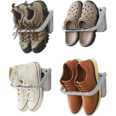 OEM Ensemble De 4 Étagères À Chaussures Pliables, À Fixer Au Mur, Sans Perçage, Pour Portes D'Entrée, Salles De Bain, Gris - Publicité OEM Ensemble De 4 Étagères À Chaussures Pliables, À Fixer Au Mur, Sans Perçage, Pour Portes D'Entrée, Salles De Bain, Gris - Publicité