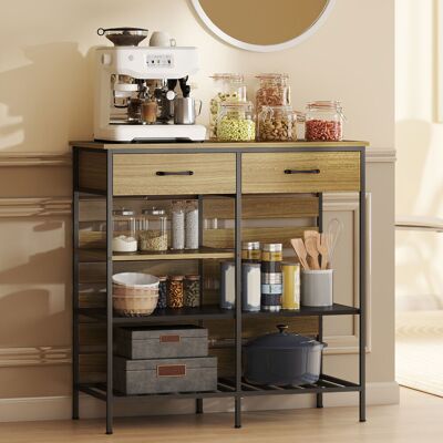 OEM Buffet Cuisine Meuble De Rangement 2 Tiroirs 3 Étagères Ouvertes 90x40x91cm Bois Naturel Noir - Publicité OEM Buffet Cuisine Meuble De Rangement 2 Tiroirs 3 Étagères Ouvertes 90x40x91cm Bois Naturel Noir - Publicité
