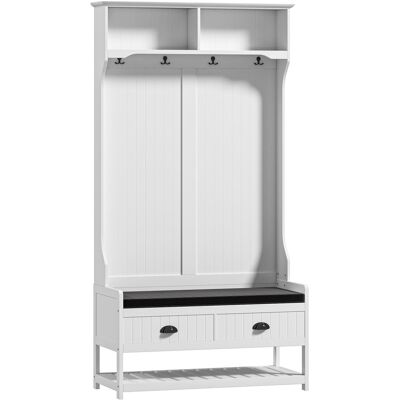 ACKERMAN Penderie 2-en-1, Porte-vêtements Avec 4 Crochets, Vestiaire Avec Banc À Chaussures Et Tablettes, Support À Manteaux Avec Anti-basculement, Pour Entrée, Couloir Et Chambre, Blanc Et Gris - Publicité ACKERMAN Penderie 2-en-1, Porte-vêtements Avec 4 Crochets, Vestiaire Avec Banc À Chaussures Et Tablettes, Support À Manteaux Avec Anti-basculement, Pour Entrée, Couloir Et Chambre, Blanc Et Gris - Publicité
