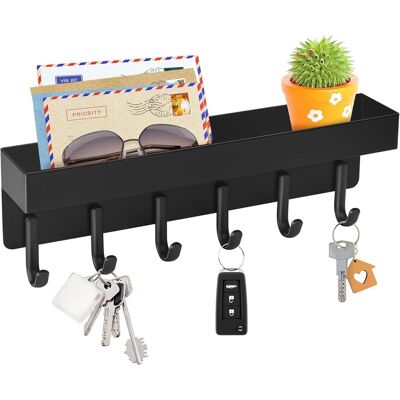 OEM Bardusch - Key Holder Wall Mount, Compact Adhesive Key Rack With Tray, 6 Hooks, 2 Mount Options, Black - Publicité OEM Bardusch - Key Holder Wall Mount, Compact Adhesive Key Rack With Tray, 6 Hooks, 2 Mount Options, Black - Publicité
