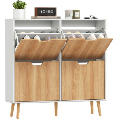 OEM Meuble À Chaussures 4 Abattants 16 Paires Avec Étagère Réglable Pieds En Bois De Pin 95 X 26 X Cm Naturel - Publicité OEM Meuble À Chaussures 4 Abattants 16 Paires Avec Étagère Réglable Pieds En Bois De Pin 95 X 26 X Cm Naturel - Publicité