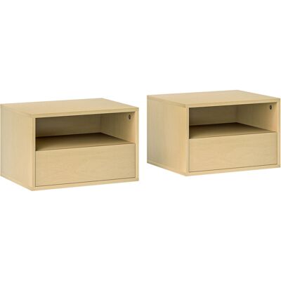 ACKERMAN Lot De 2 Tables De Chevet Suspendues, Table De Nuit Flottante Avec Tiroir, Étagère Ouverte, Armoire Murale Pour Chambre À Coucher, Salon, 45 X 35 X 27,5 Cm, Bois Naturel - Publicité ACKERMAN Lot De 2 Tables De Chevet Suspendues, Table De Nuit Flottante Avec Tiroir, Étagère Ouverte, Armoire Murale Pour Chambre À Coucher, Salon, 45 X 35 X 27,5 Cm, Bois Naturel - Publicité