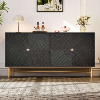 NMONET Buffet 160 Cm Avec 4 Portes Et Étagères, Meuble De Rangement Pour Salon Et Cuisine, Poignées Dorées Brossées, Pieds Métalliques Brillants, Style Moderne - Noir - Publicité NMONET Buffet 160 Cm Avec 4 Portes Et Étagères, Meuble De Rangement Pour Salon Et Cuisine, Poignées Dorées Brossées, Pieds Métalliques Brillants, Style Moderne - Noir - Publicité