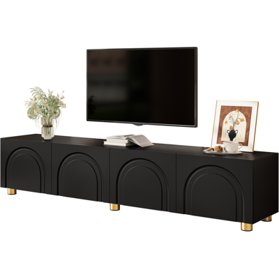 ACKERMAN Meuble Tv Bas À Moulures Cintrées, 4 Portes, Pieds En Métal, Rangement Pour Salon - Publicité ACKERMAN Meuble Tv Bas À Moulures Cintrées, 4 Portes, Pieds En Métal, Rangement Pour Salon - Publicité