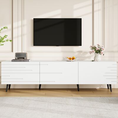 LEMONBEST Meuble Tv 180x40x48 Cm 3 Portes Rabattables Convient Aux Téléviseurs D'Environ 80 Pouces Grand Espace De Rangement Mdf Blanc - Publicité LEMONBEST Meuble Tv 180x40x48 Cm 3 Portes Rabattables Convient Aux Téléviseurs D'Environ 80 Pouces Grand Espace De Rangement Mdf Blanc - Publicité