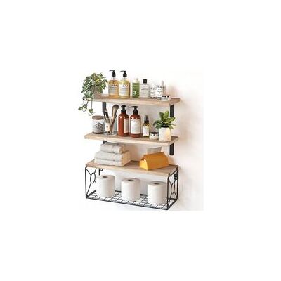 ZVD Lot De 3 Étagère Murale Bois Avec Panier De Rangement En Fil Métallique, Étagères De Salle De Bain De Pour Salle De Bain/cuisine/salon/bureau, Lot De 3 + 1 (rustique) - Publicité ZVD Lot De 3 Étagère Murale Bois Avec Panier De Rangement En Fil Métallique, Étagères De Salle De Bain De Pour Salle De Bain/cuisine/salon/bureau, Lot De 3 + 1 (rustique) - Publicité