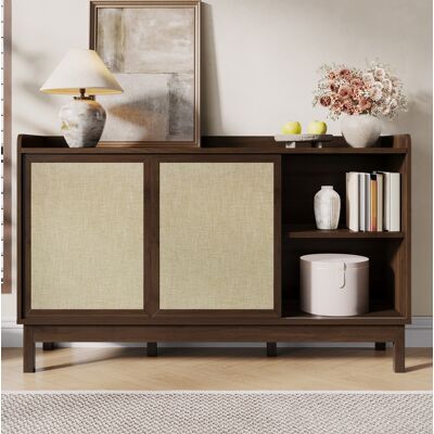 BEAOK Buffet En Panneaux De Particules Naturel 150 X 39,5 X 80 Cm Avec Portes Coulissantes, 2 Tiroirs Et Tablettes Réglables - Publicité BEAOK Buffet En Panneaux De Particules Naturel 150 X 39,5 X 80 Cm Avec Portes Coulissantes, 2 Tiroirs Et Tablettes Réglables - Publicité