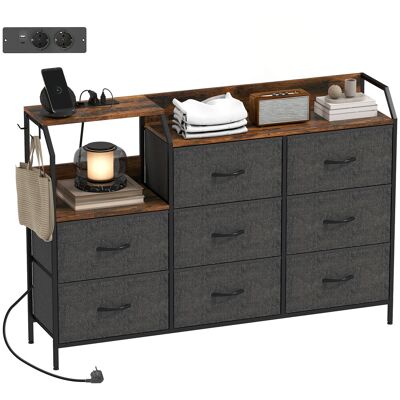 OEM Commode À 8 Tiroirs En Tissu, Structure En Acier, Station De Recharge, Marron Rustique Et Noir - Publicité OEM Commode À 8 Tiroirs En Tissu, Structure En Acier, Station De Recharge, Marron Rustique Et Noir - Publicité