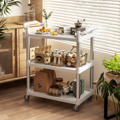 OEM Chariot De Cuisine À 3 Niveaux, Chariot De Rangement En Aluminium, Capacité De Charge De 105 Kg, Pour Salle À Manger, Salon, 88 X 44 X 93 Cm, Blanc - Publicité OEM Chariot De Cuisine À 3 Niveaux, Chariot De Rangement En Aluminium, Capacité De Charge De 105 Kg, Pour Salle À Manger, Salon, 88 X 44 X 93 Cm, Blanc - Publicité