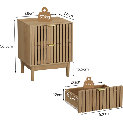 ALLAUVE Table De Chevet Design Lattes En Bois Teinté Chêne, 2 Tiroirs, Pour Chambre Adulte, Enfant, Couloir Et Salon, 45 X 39 X 56,5 Cm, 1 Unité - Publicité ALLAUVE Table De Chevet Design Lattes En Bois Teinté Chêne, 2 Tiroirs, Pour Chambre Adulte, Enfant, Couloir Et Salon, 45 X 39 X 56,5 Cm, 1 Unité - Publicité
