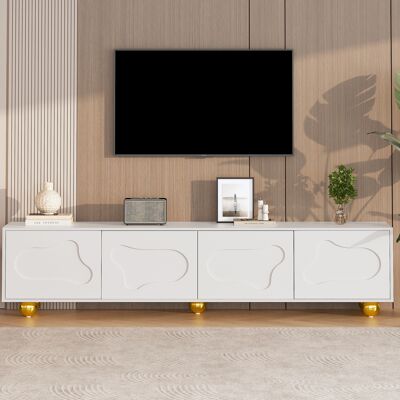 LEMONBEST Meuble Tv Blanc 180 Cm, Meuble Bas Télévision Avec 4 Portes, 2 Compartiments Rangement - Design Nuage Mignon - Adapté Tv 75 Pouces - Publicité LEMONBEST Meuble Tv Blanc 180 Cm, Meuble Bas Télévision Avec 4 Portes, 2 Compartiments Rangement - Design Nuage Mignon - Adapté Tv 75 Pouces - Publicité
