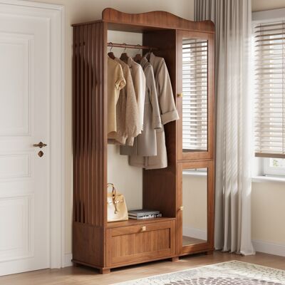 LEMONBEST Vestiaire Avec Miroir, Penderie Ouverte, 2 Portes Et 1 Tiroir Pour Chambre Et Entrée, 115,5 X 38,5 X 194,5 Cm, Mdf, Noyer - Publicité LEMONBEST Vestiaire Avec Miroir, Penderie Ouverte, 2 Portes Et 1 Tiroir Pour Chambre Et Entrée, 115,5 X 38,5 X 194,5 Cm, Mdf, Noyer - Publicité
