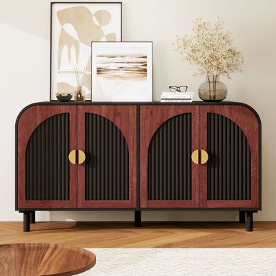 ACKERMAN Buffet Style Rétro, Meuble De Service 150 Cm Avec Façades Bombées, Mdf, 4 Portes, Étagères Réglables, Charnières Soft-close, Pieds En Bois, Pour Salle À Manger Et Couloir - Publicité ACKERMAN Buffet Style Rétro, Meuble De Service 150 Cm Avec Façades Bombées, Mdf, 4 Portes, Étagères Réglables, Charnières Soft-close, Pieds En Bois, Pour Salle À Manger Et Couloir - Publicité
