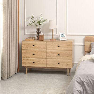 OEM Commode De Rangement (120x40x80cm) Avec 6 Grands Tiroirs Coulissants, Pieds En Bois Massif Stables, Finition Naturelle Bois, Style Scandinave Moderne Pour Chambre Et Salon - Publicité OEM Commode De Rangement (120x40x80cm) Avec 6 Grands Tiroirs Coulissants, Pieds En Bois Massif Stables, Finition Naturelle Bois, Style Scandinave Moderne Pour Chambre Et Salon - Publicité