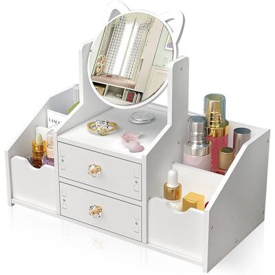 ALVIOR Organisateur De Maquillage - Miroir Rotatif 360° - 2 Tiroirs 4 Compartiments - Pvc Résistant À L'Humidité - 1 Pièce - Publicité ALVIOR Organisateur De Maquillage - Miroir Rotatif 360° - 2 Tiroirs 4 Compartiments - Pvc Résistant À L'Humidité - 1 Pièce - Publicité