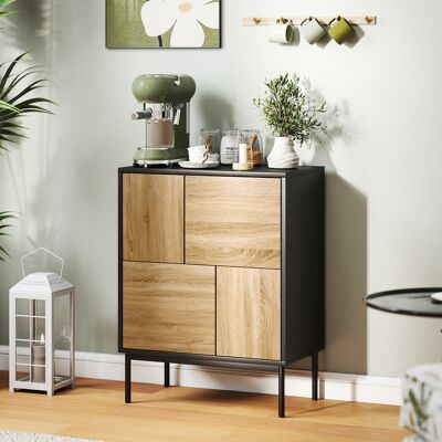 OEM Buffet Salon Meuble De Rangement Armoire De Cuisine Portes À Pousser Et 4 Placards Style Moderne 60 X 35 X 78 Cm, Noir - Publicité OEM Buffet Salon Meuble De Rangement Armoire De Cuisine Portes À Pousser Et 4 Placards Style Moderne 60 X 35 X 78 Cm, Noir - Publicité