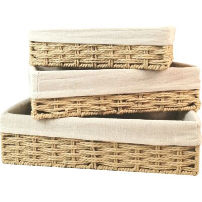 OEM Lot De 3 Paniers De Rangement En Osier Tressé À La Main, En Corde De Papier, Beige. Publicité OEM Lot De 3 Paniers De Rangement En Osier Tressé À La Main, En Corde De Papier, Beige. Publicité