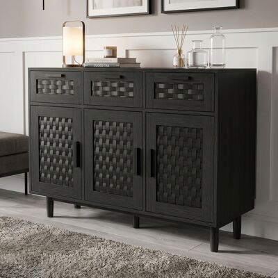 ADWOLT Buffet De Rangement En Rotin,3 Tiroirs, 3 Portes, Meuble De Rangement Pour Salon,noir,mdf,107.9 X 40 X 80 Cm - Publicité ADWOLT Buffet De Rangement En Rotin,3 Tiroirs, 3 Portes, Meuble De Rangement Pour Salon,noir,mdf,107.9 X 40 X 80 Cm - Publicité