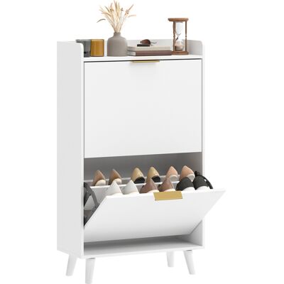 OEM Meuble À Chaussures 12 Paires Armoire Étroite Avec 2 Tiroirs Rabattables Étagères Réglables Blanc - Publicité OEM Meuble À Chaussures 12 Paires Armoire Étroite Avec 2 Tiroirs Rabattables Étagères Réglables Blanc - Publicité
