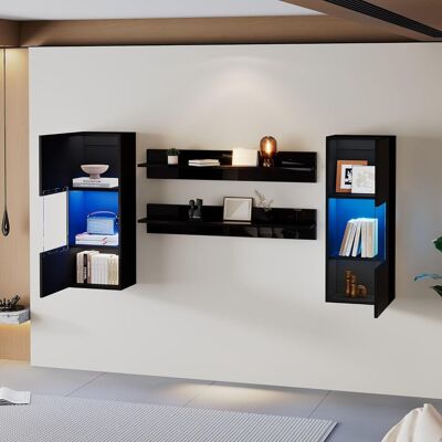 Acavallo Ensemble Meuble Tv Avec 2 Armoires Murales, 6 Compartiments Et 2 Tablettes, Panneau De Particules Et Verre Trempé, 40x29x105 Cm, Blanc - Publicité Acavallo Ensemble Meuble Tv Avec 2 Armoires Murales, 6 Compartiments Et 2 Tablettes, Panneau De Particules Et Verre Trempé, 40x29x105 Cm, Blanc - Publicité