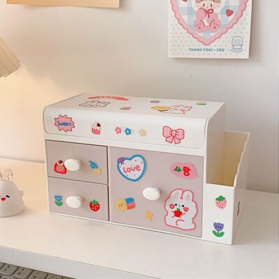 BRINSEA Organisateur De Bureau Mignon Rangement De Papeterie Avec Tiroirs Et Autocollants, Organisateur De Soins De La Peau Anti-poussière Boîte De Rangement En Plastique Pour École De Bureau(rose) - Publicité BRINSEA Organisateur De Bureau Mignon Rangement De Papeterie Avec Tiroirs Et Autocollants, Organisateur De Soins De La Peau Anti-poussière Boîte De Rangement En Plastique Pour École De Bureau(rose) - Publicité