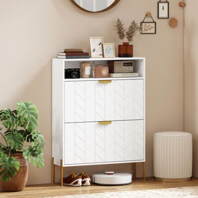 OEM Homcom Meuble À Chaussures 16 Paires - Armoire Étroite, 2 Tiroirs Rabattables & Compartiment Ouvert, Blanc - Publicité OEM Homcom Meuble À Chaussures 16 Paires - Armoire Étroite, 2 Tiroirs Rabattables & Compartiment Ouvert, Blanc - Publicité