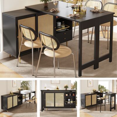 ACKERMAN Table De Bar Pivotante 360° 107×40×71,4cm Extensible, Rangement Porte Rotin/étagère Ouverte, Idéale Cuisine/salle À Manger, Noir - Publicité ACKERMAN Table De Bar Pivotante 360° 107×40×71,4cm Extensible, Rangement Porte Rotin/étagère Ouverte, Idéale Cuisine/salle À Manger, Noir - Publicité