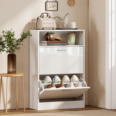 OEM Homcom Meuble À Chaussures 8 Paires - 2 Tiroirs Rabattables, Étagères Réglables & Compartiment, Blanc - Publicité OEM Homcom Meuble À Chaussures 8 Paires - 2 Tiroirs Rabattables, Étagères Réglables & Compartiment, Blanc - Publicité