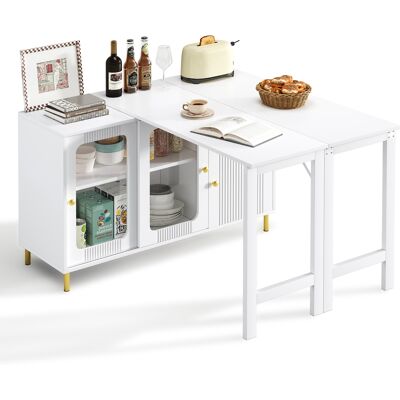ACKERMAN Buffet Blanc Moderne Avec Plateau Rabattable Et Extensible, Surface Pivotante, Pieds En Métal Doré, Portes Coulissantes En Verre Et Motif Ondulé – Idéal Pour La Salle À Manger Et La Cuisine - Publicité ACKERMAN Buffet Blanc Moderne Avec Plateau Rabattable Et Extensible, Surface Pivotante, Pieds En Métal Doré, Portes Coulissantes En Verre Et Motif Ondulé – Idéal Pour La Salle À Manger Et La Cuisine - Publicité